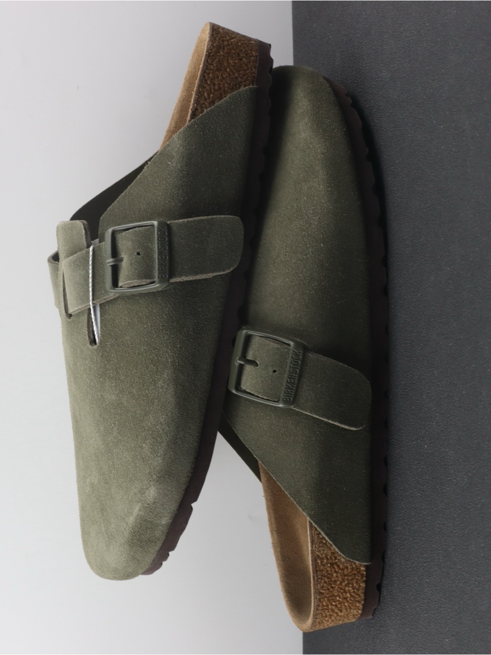 Birkenstock Olive Suede Buckle Clog Mule